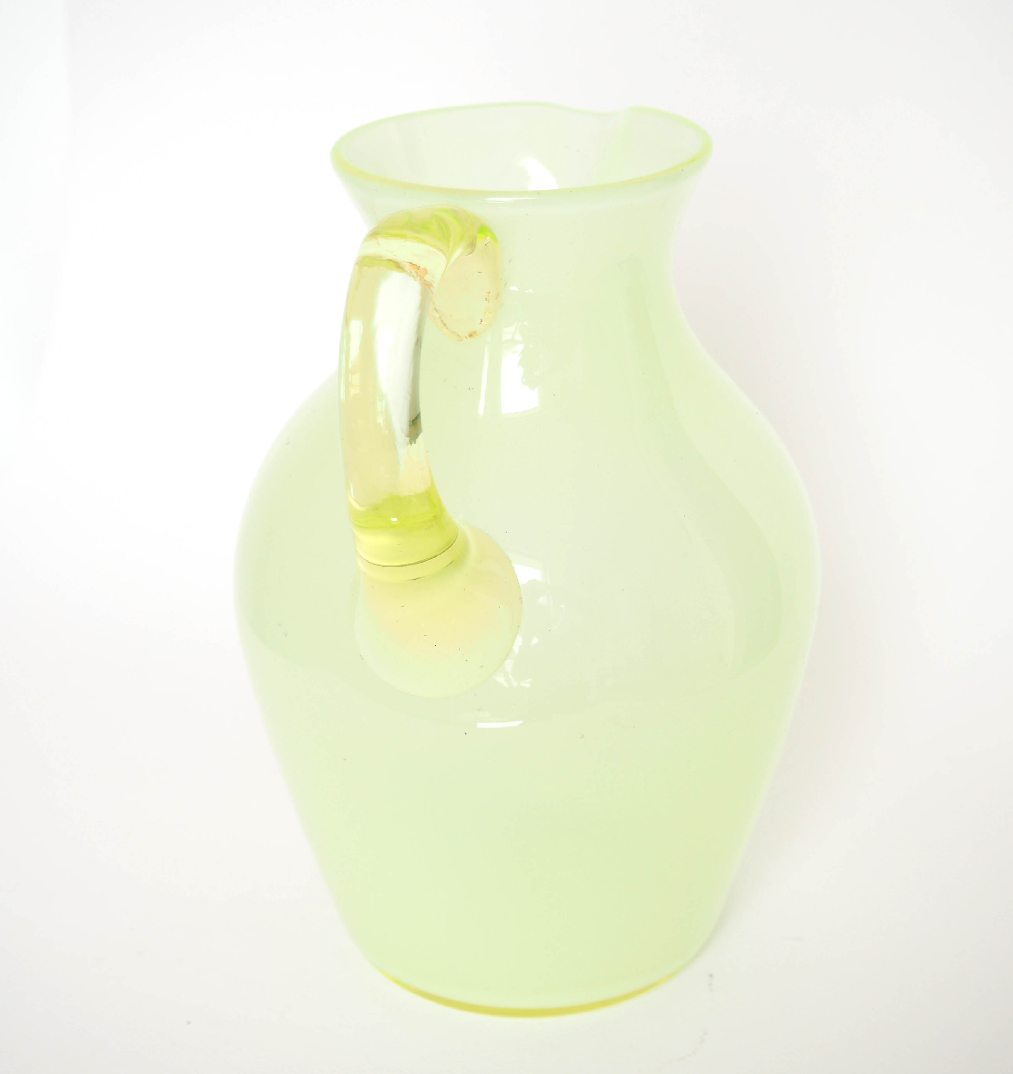 Opalescent glass pitcher