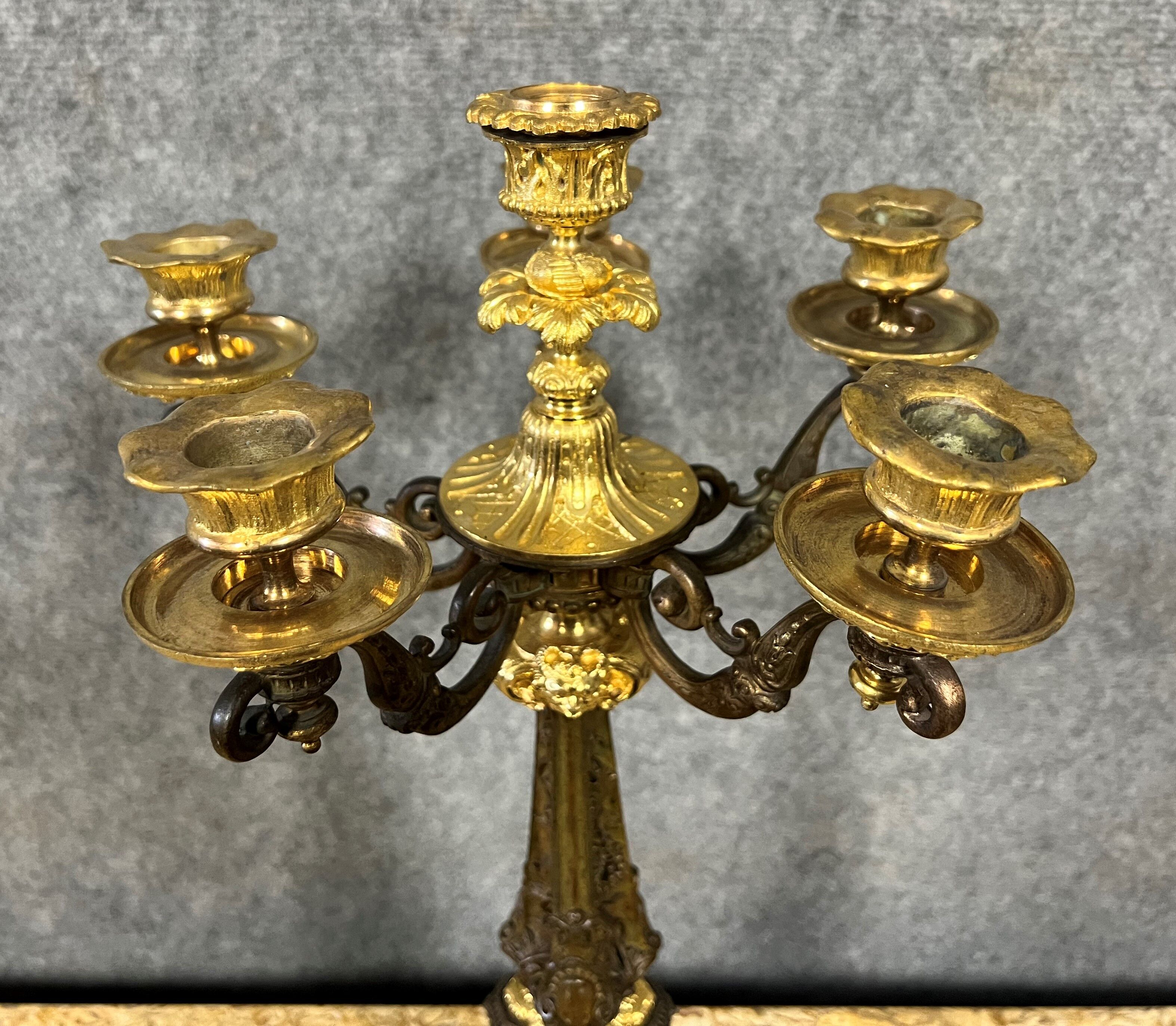 Magnificent bronze candelabra double patina Empire era circa 1810-1820