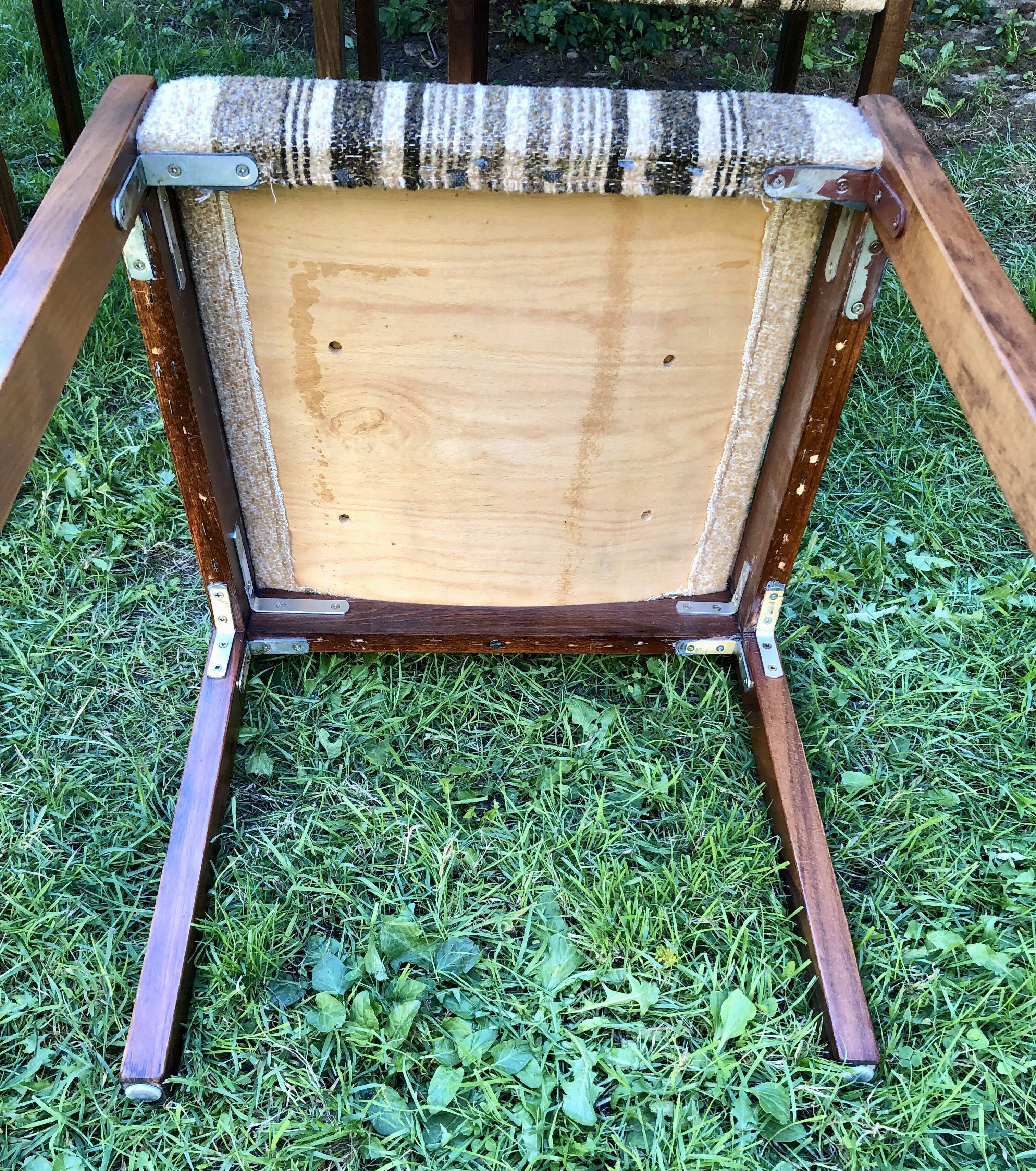 Chairs wood and striped antique fabrics