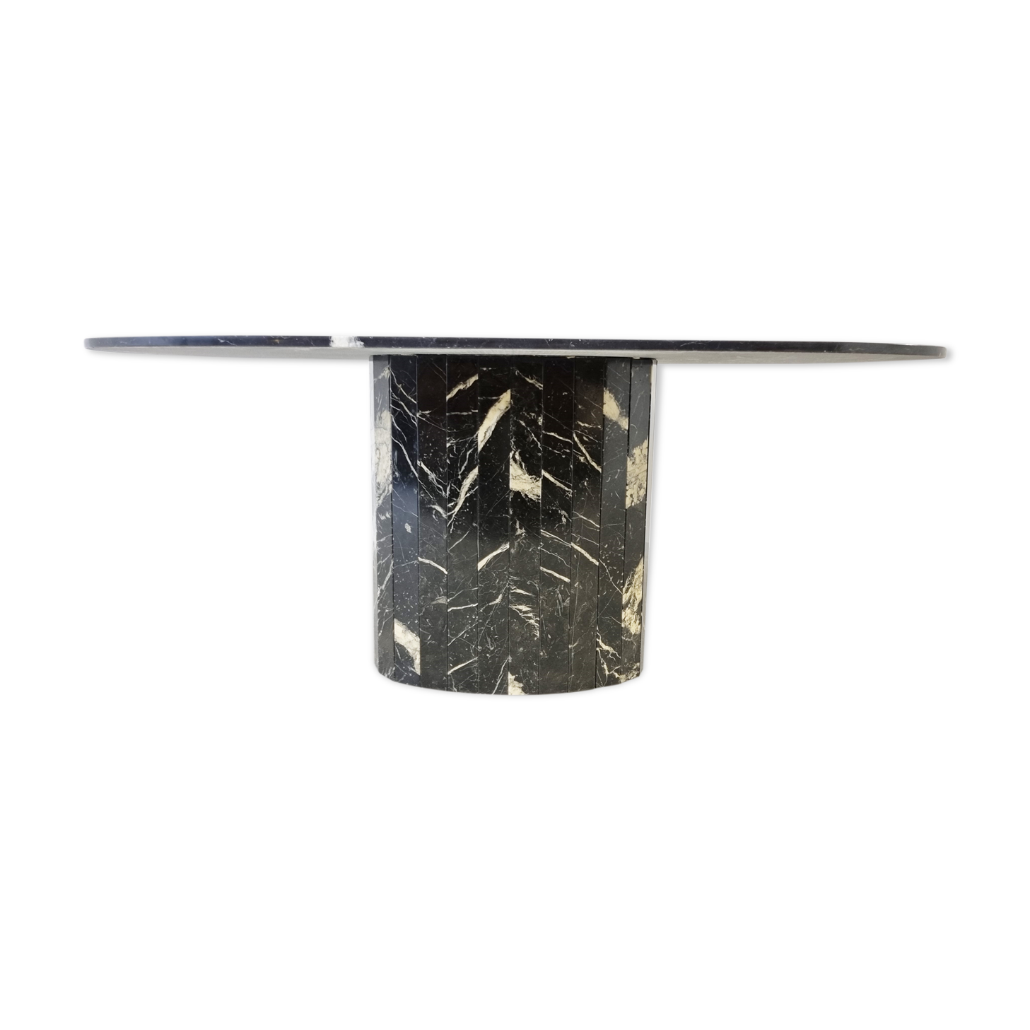 Vintage oval black marble dining table, 1970s