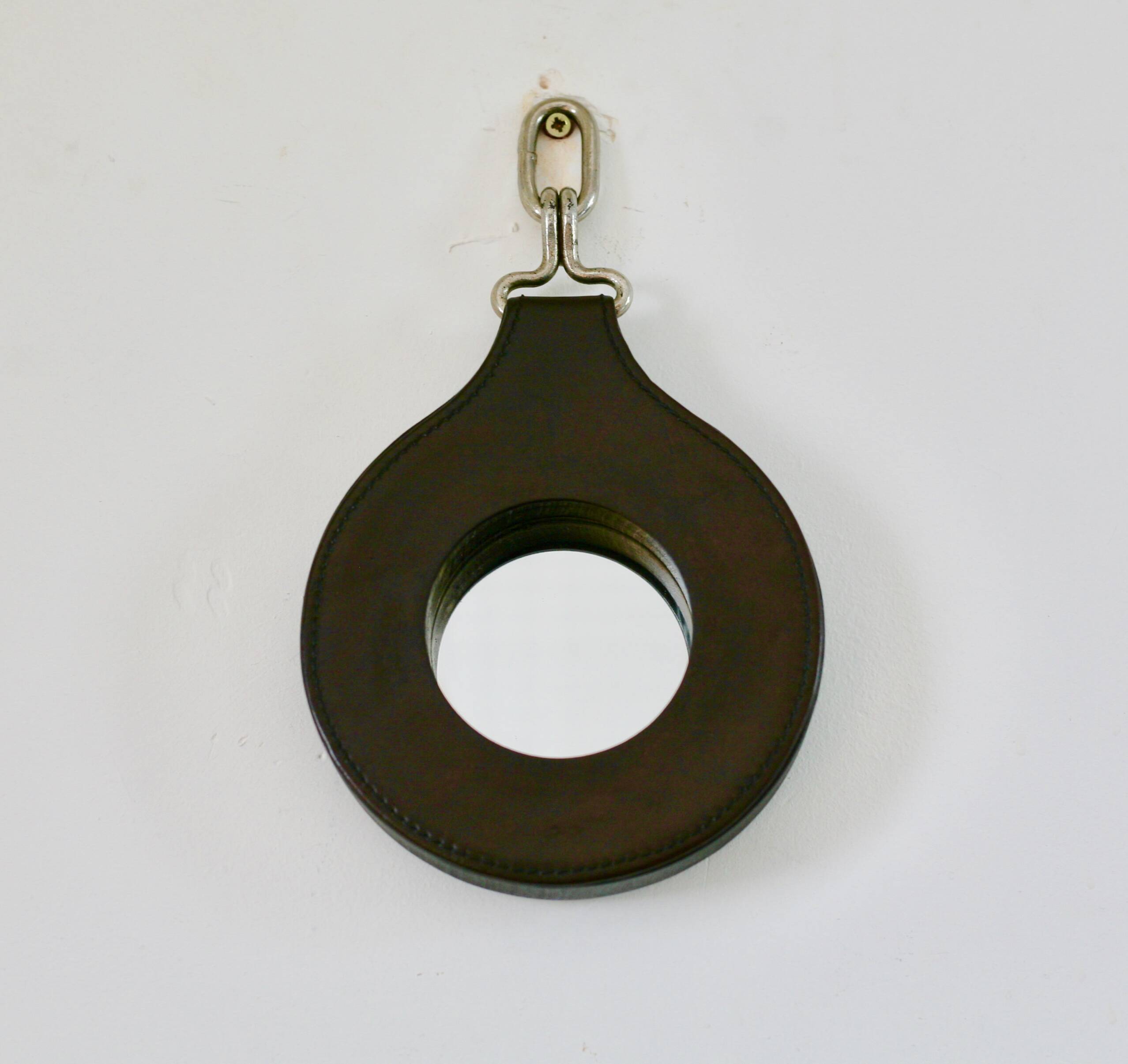 Lancel mirror, leather and wood, France 1960s