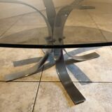 Table basse vintage en verre et chrome, circa 70's