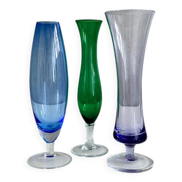 Mid-century glass vase collection, 60's vases, vintage interior