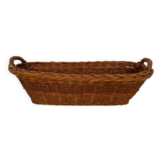 Vintage brown wicker baguette basket - long and rectangular