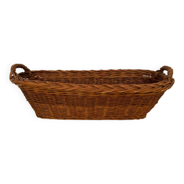 Vintage brown wicker baguette basket - long and rectangular