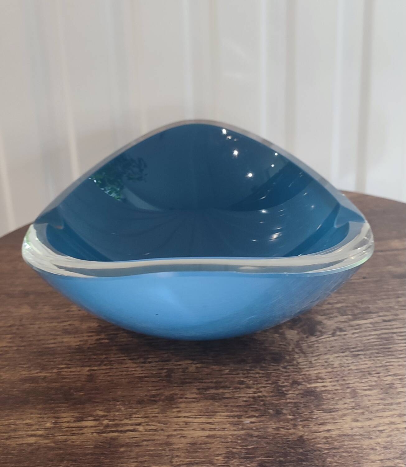 Signed art glass ashtray or bowl – vintage blue design