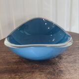 Cendrier ou vide-poche en verre d’art signé – bleu vintage design