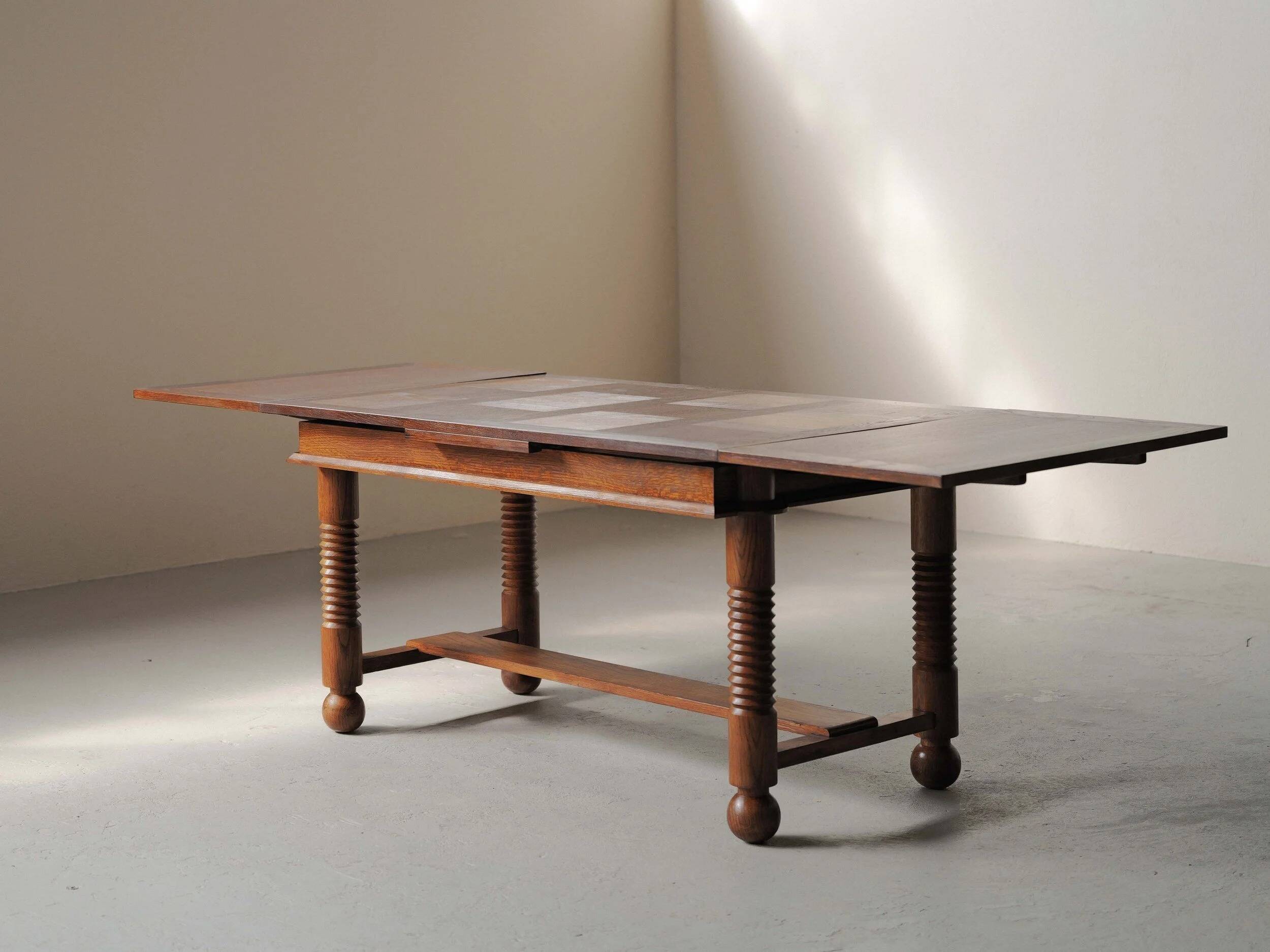 Modernist oak dining table, France, 1940–1950