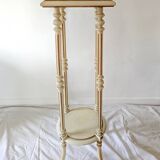 Antique wooden side table with white patina H112cm