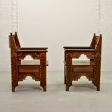Set of Middle East Design Carved Wooden Moorish Decorated Side Chairs 1950s