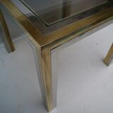 Piece of sofa coffee table brass chrome, brass. 2 glass trays. Italy 1970's