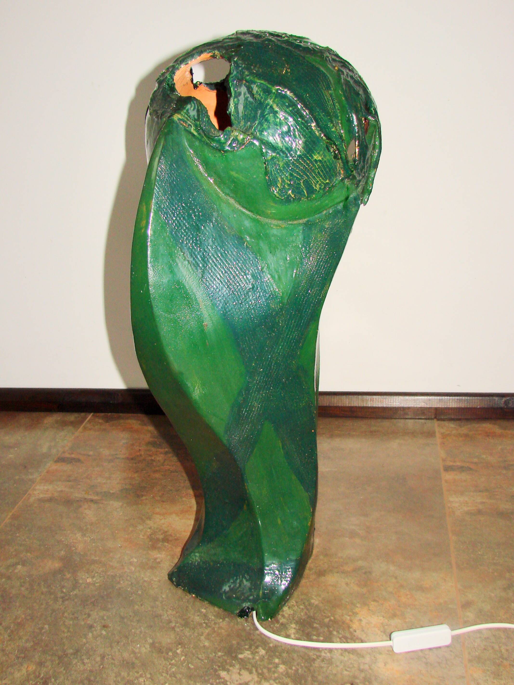 ‘Head’ sculpture lamp, glazed ceramic, vintage, Poland, 20th century