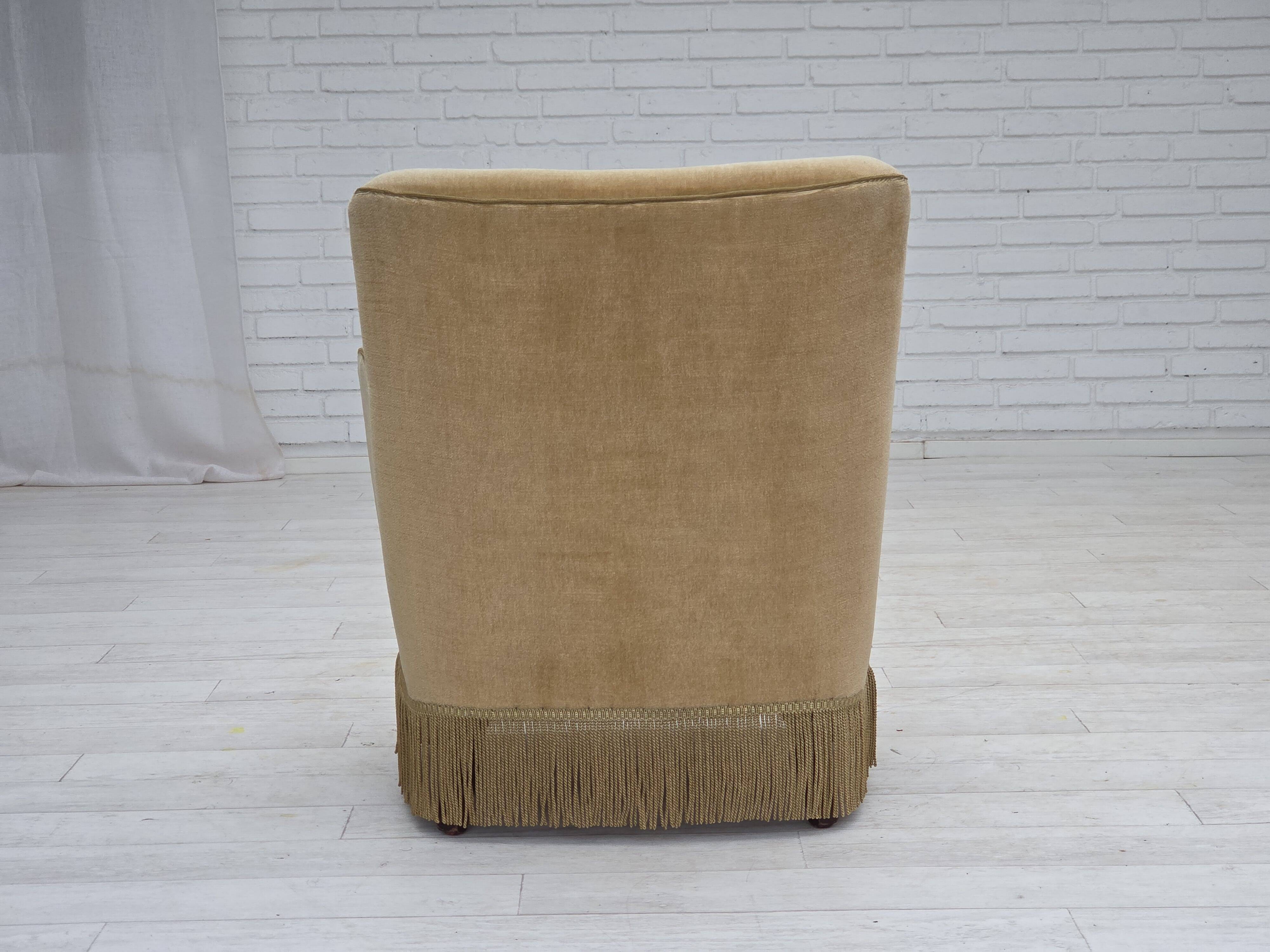 1970s, Danish armchair, light green furniture velour.