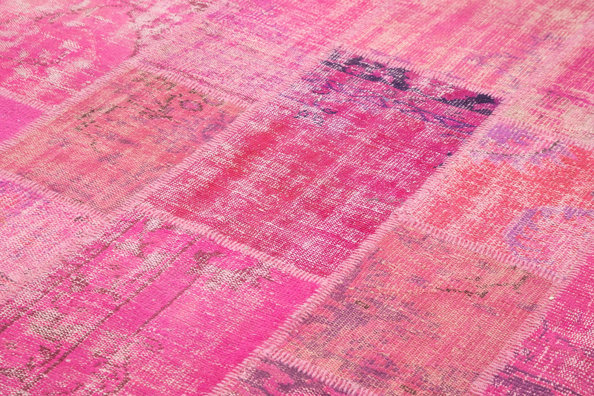 Handwoven oriental overdyed 202 cm x 303 cm pink patchwork rug