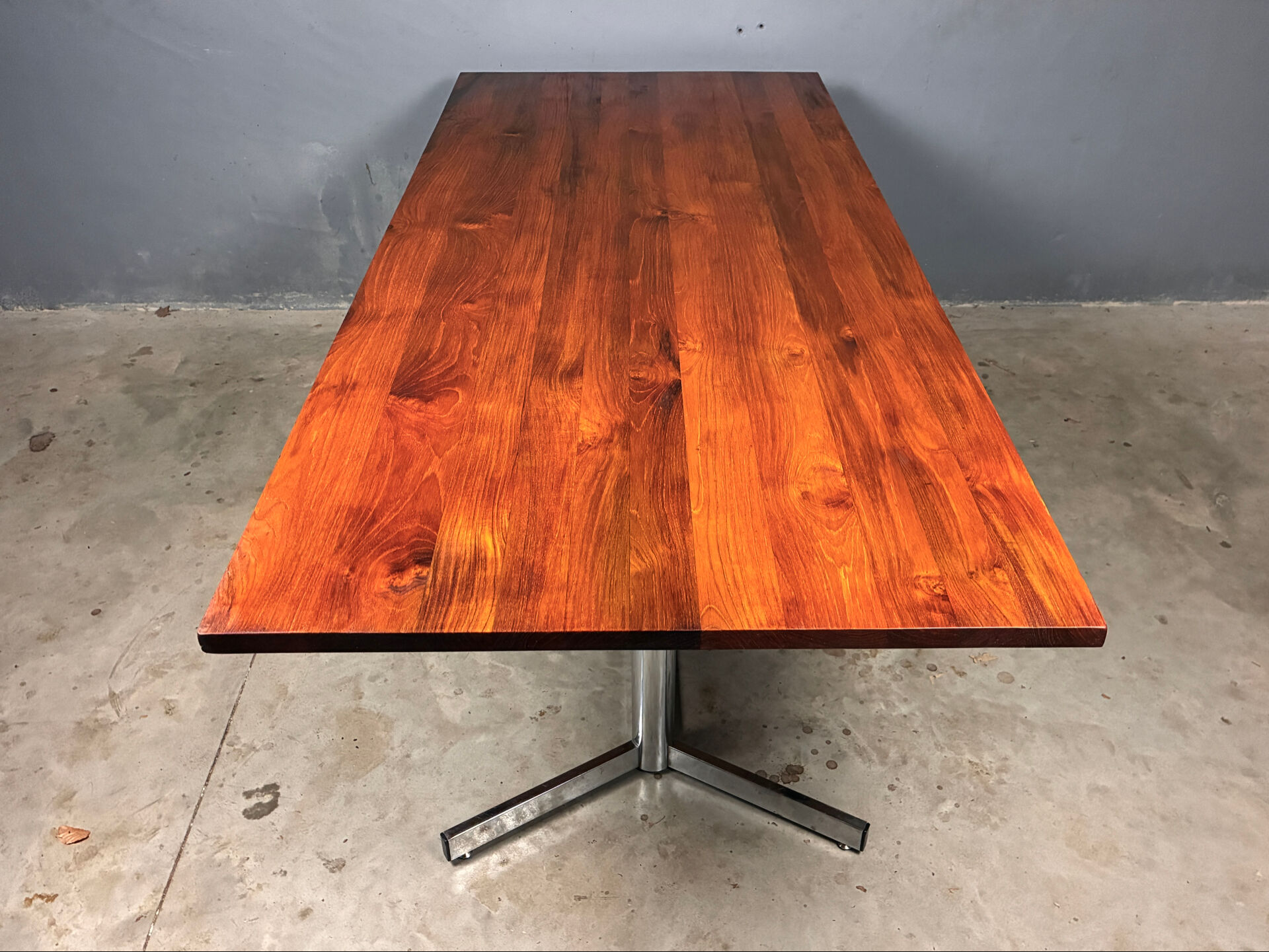 Vintage minimalist dining table chrome teak
