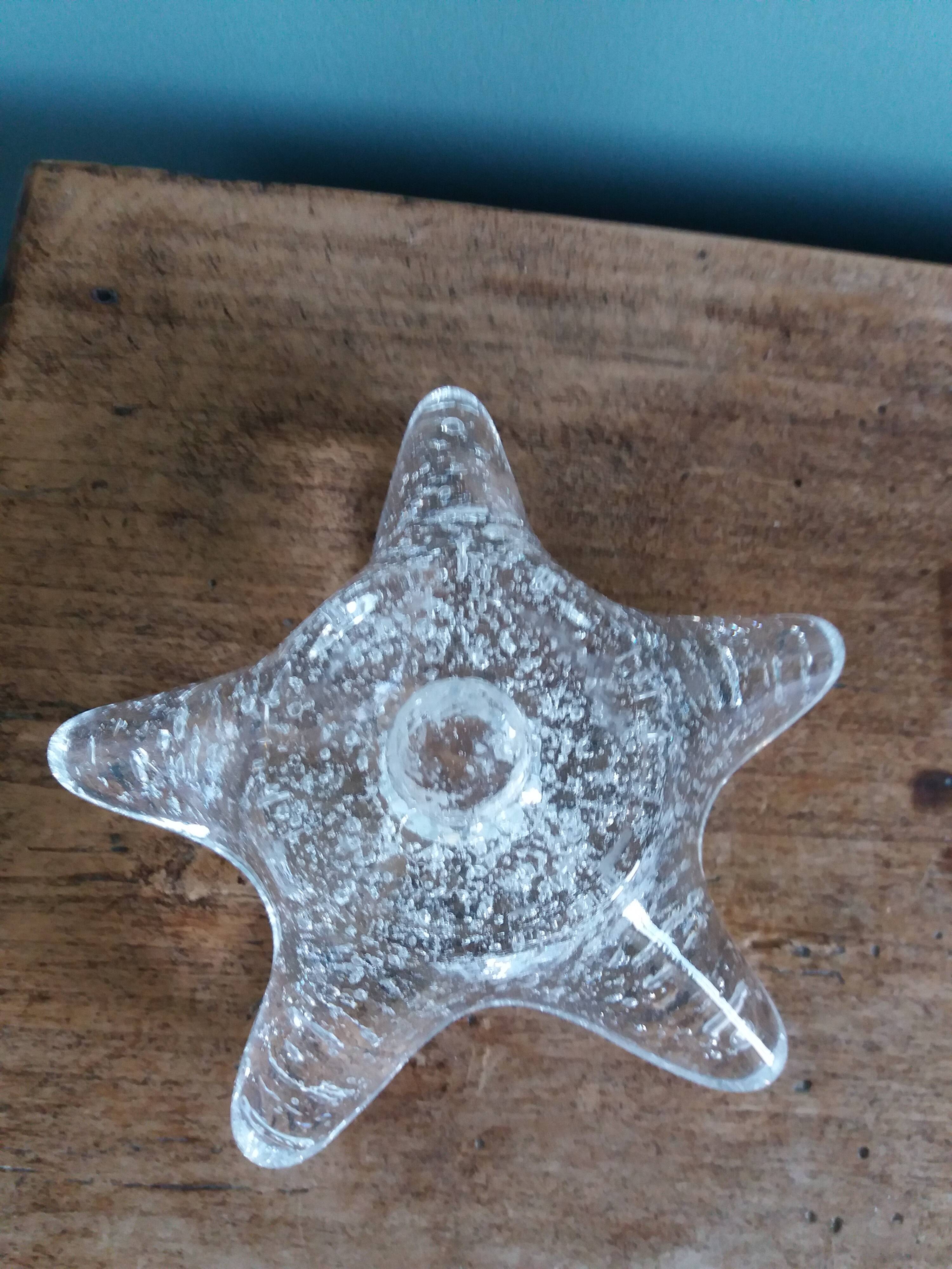 Star candle holder in glass or bubbled crystal, Biot style