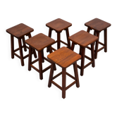 set of 6 Brutalist Solid Oak stools 1970s Holland