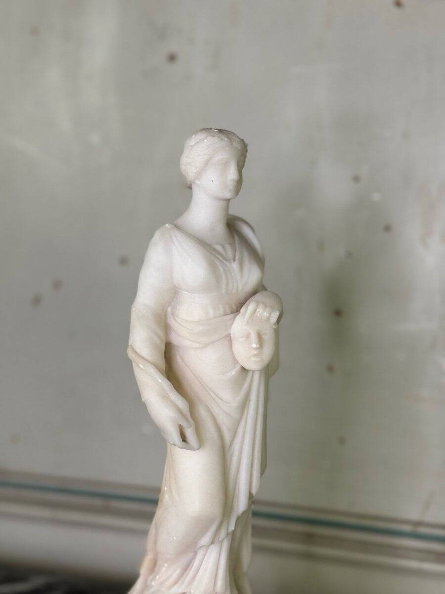 Alabaster sculpture, lady with a mask in the antique style, 19th century