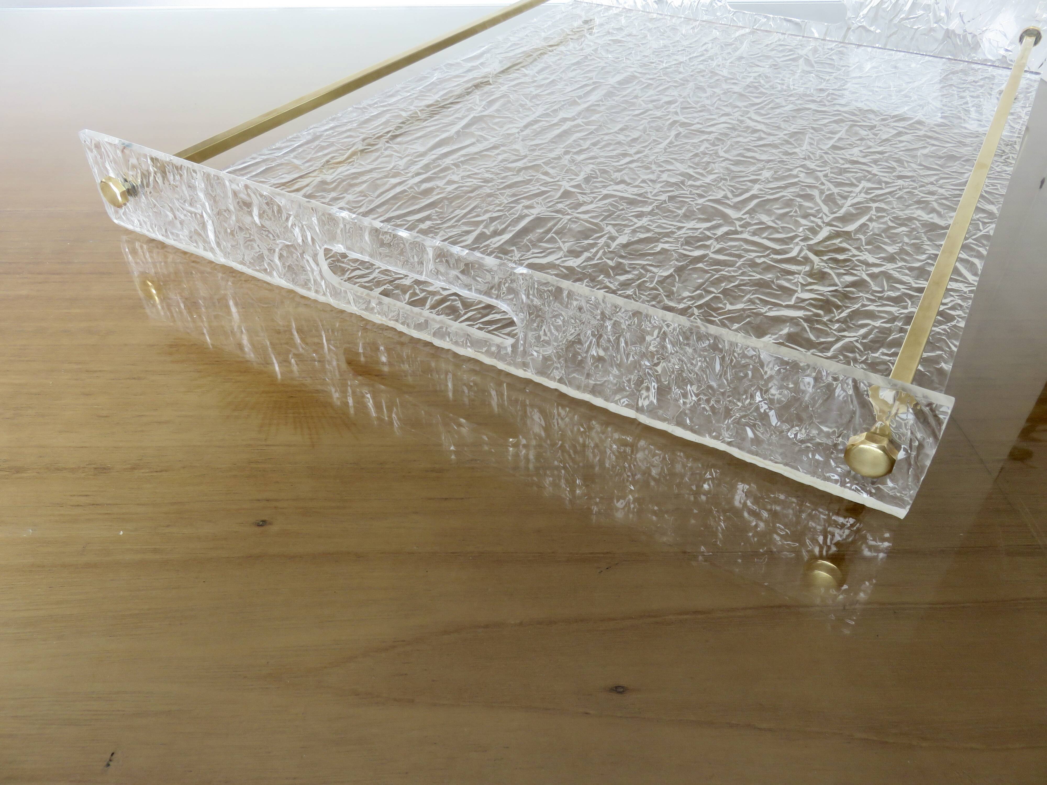 Very large "Roche Bobois" tray in plexiglass and solid brass, 1970s