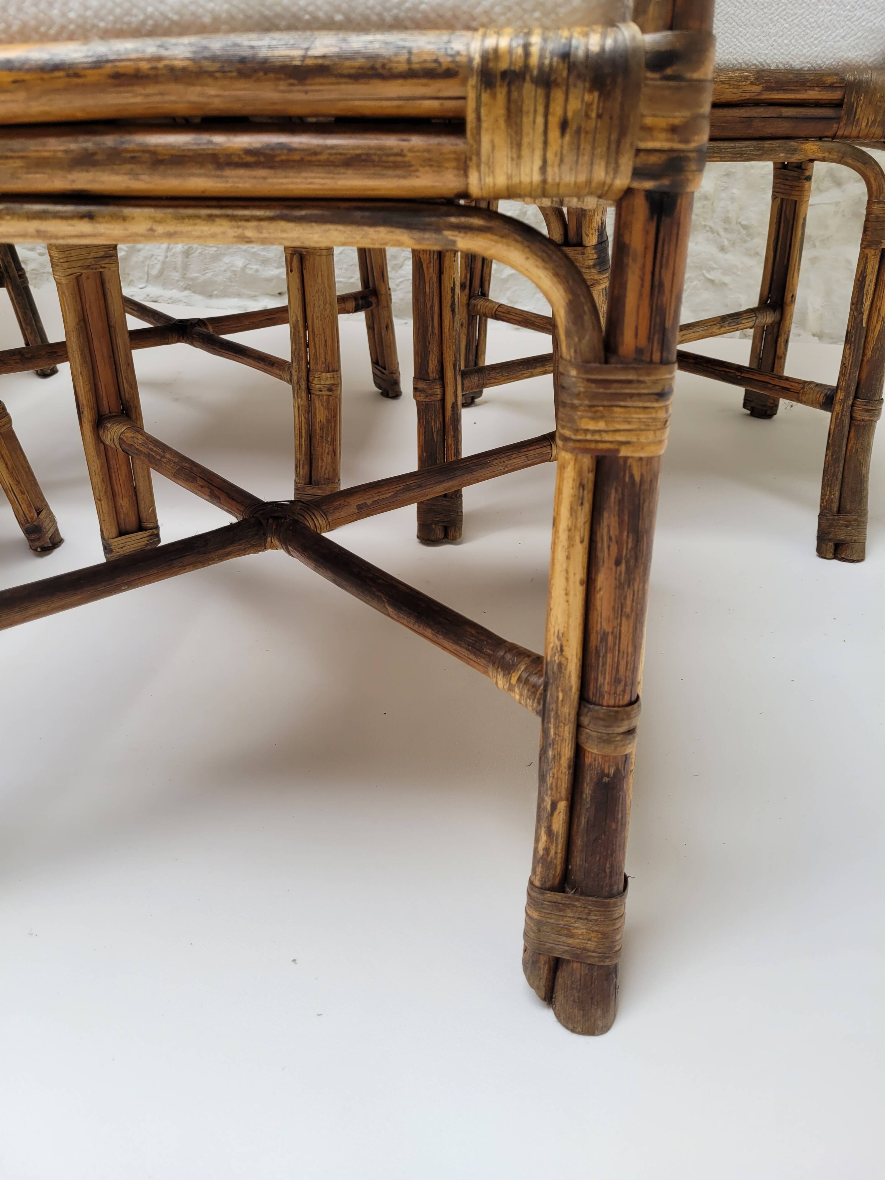 6 Vintage Emmanuelle Peacock Rattan Chairs