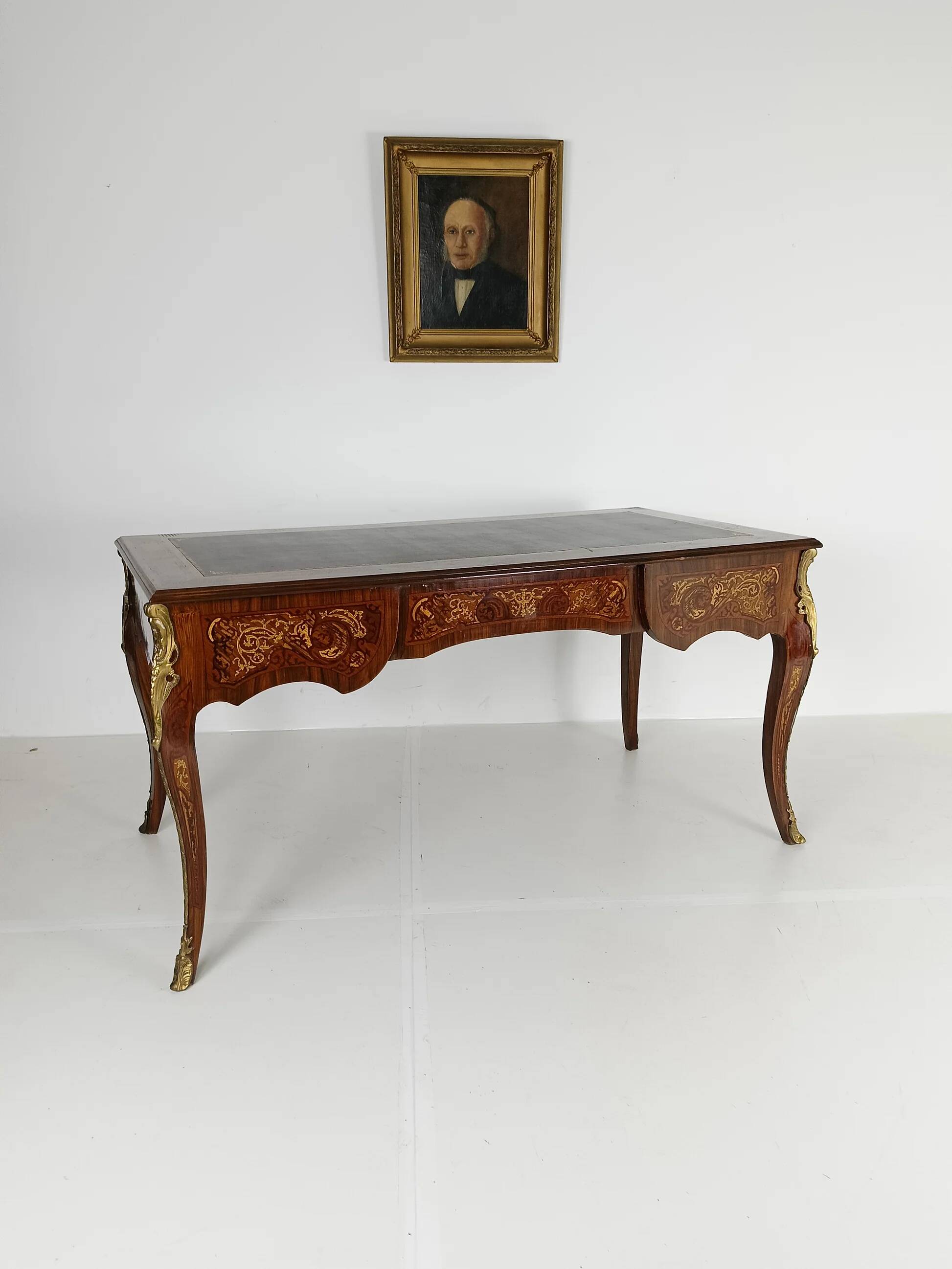 Louis XV style double-sided mahogany and rosewood flat desk