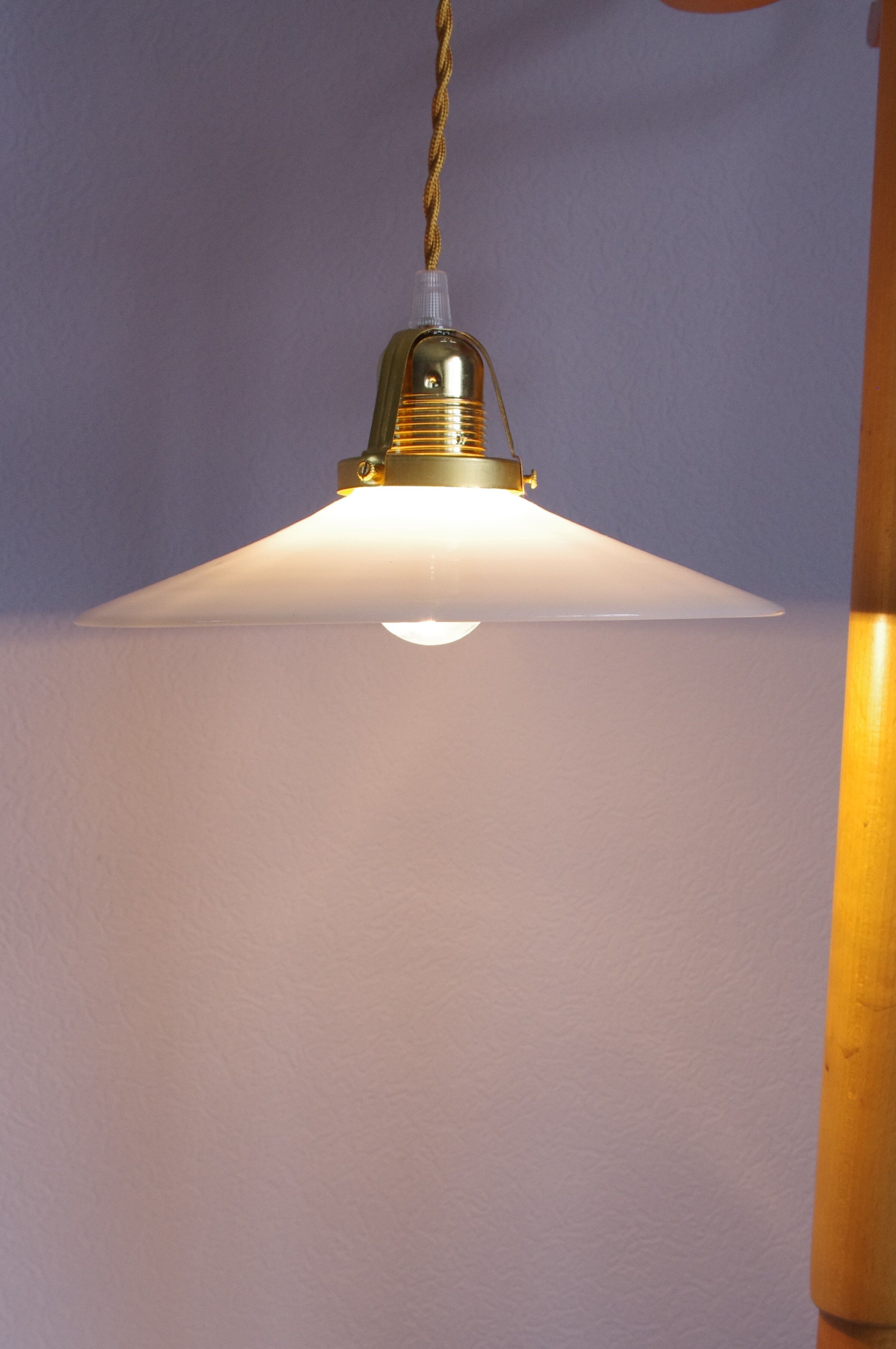 Flat opaline hanging lamp
