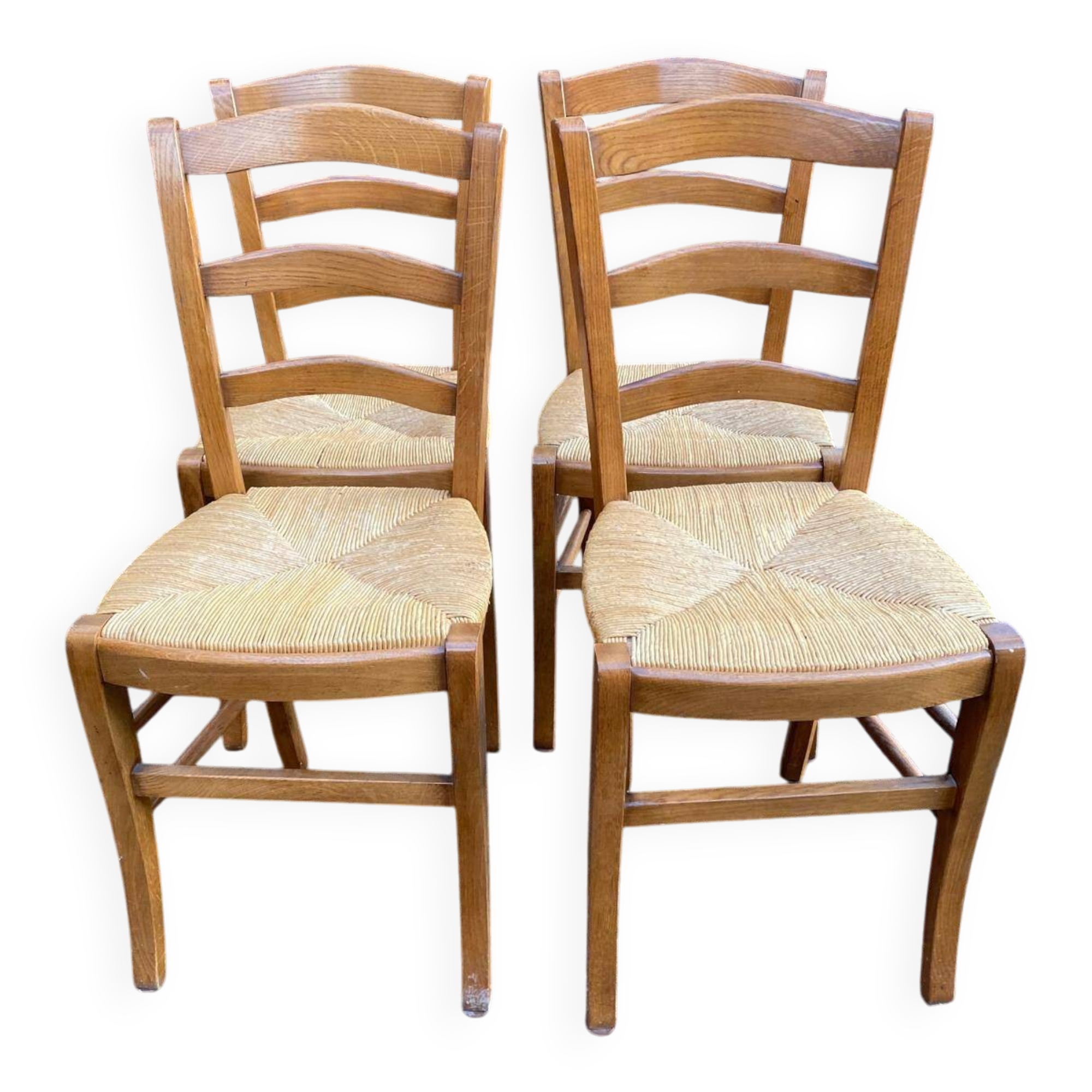 4 solid wood straw-seated Louis Philippe chairs, oak, 20th century.