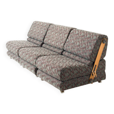 Canapé / chaises pliantes modulaires 3 places, ancienne Tchécoslovaquie en tissu et l