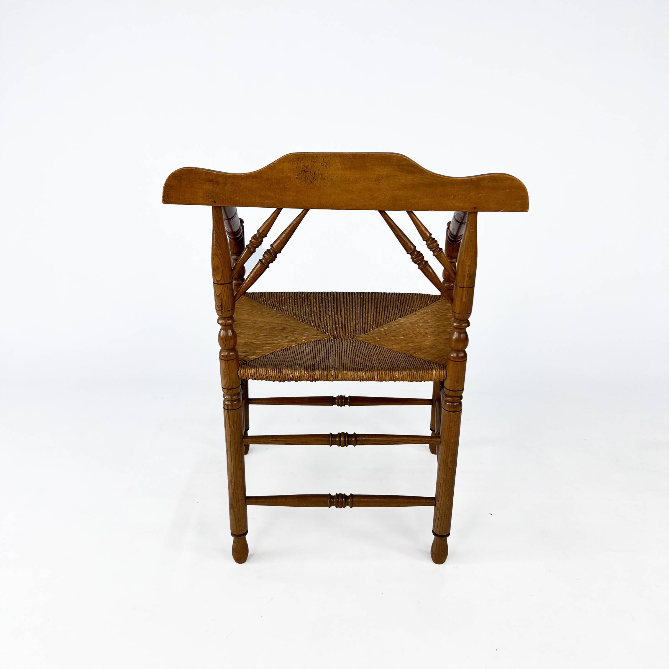 Dutch Antique Oak and Rush Chair, 1930s