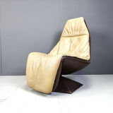 Vintage leather swivel chair with ottoman, 1970s