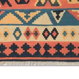 Vintage Kilim Runner Rug in Red, Blue & Terracotta Flatweave 323x218cm