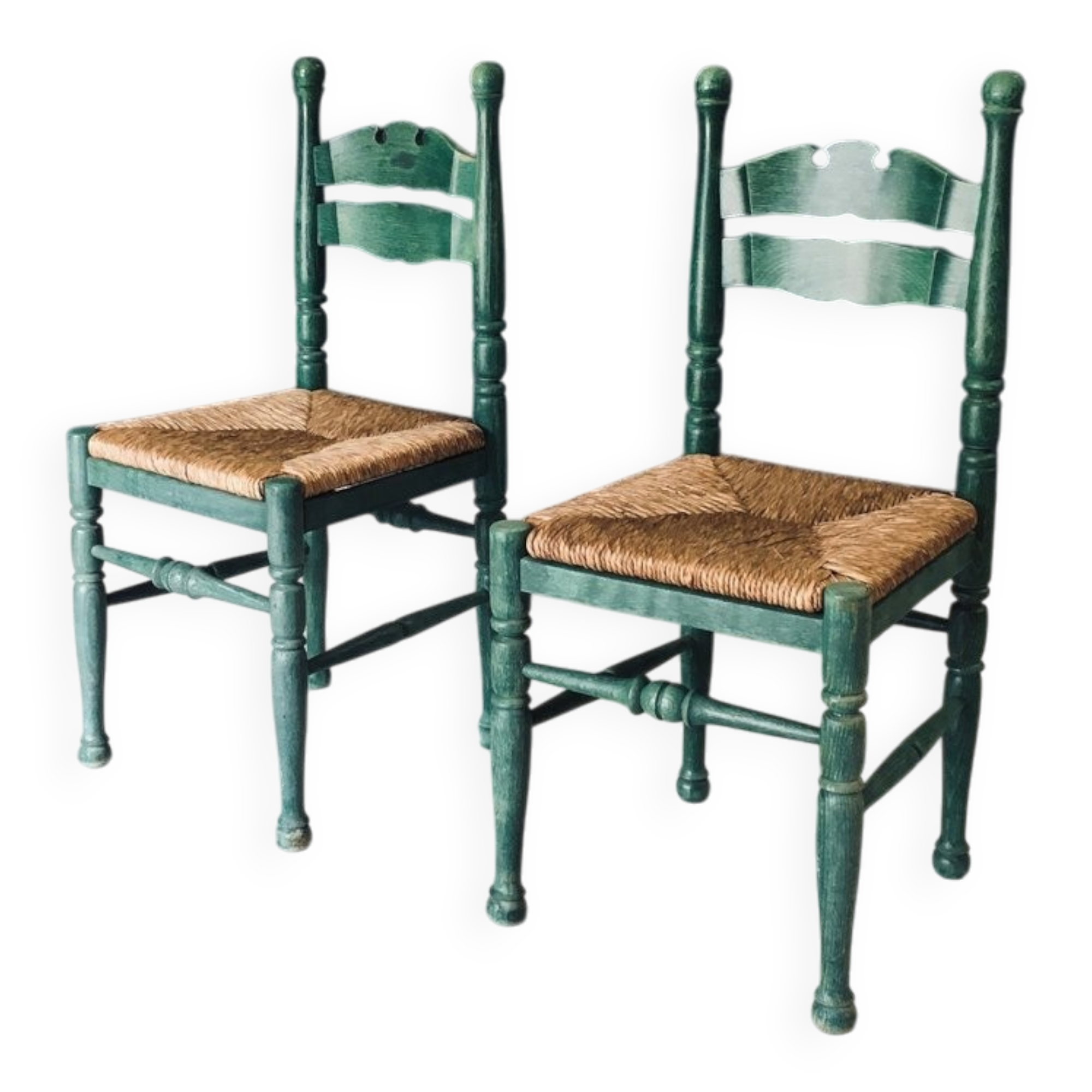 Rustic Austrian Alps Green Side Chairs, Austria, 1950s, Set of 2