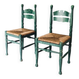 Rustic Austrian Alps Green Side Chairs, Austria, 1950s, Set of 2