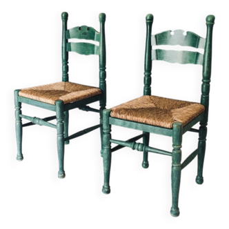 Rustic Austrian Alps Green Side Chairs, Austria, 1950s, Set of 2
