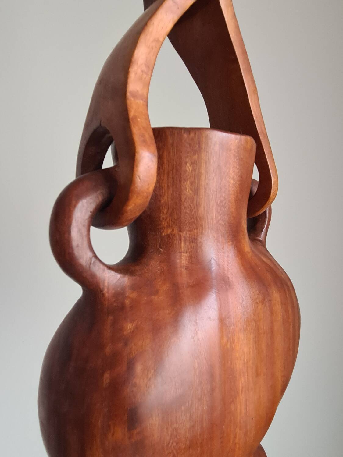 Hanging vase in solid wood carved / handcrafted / 1960