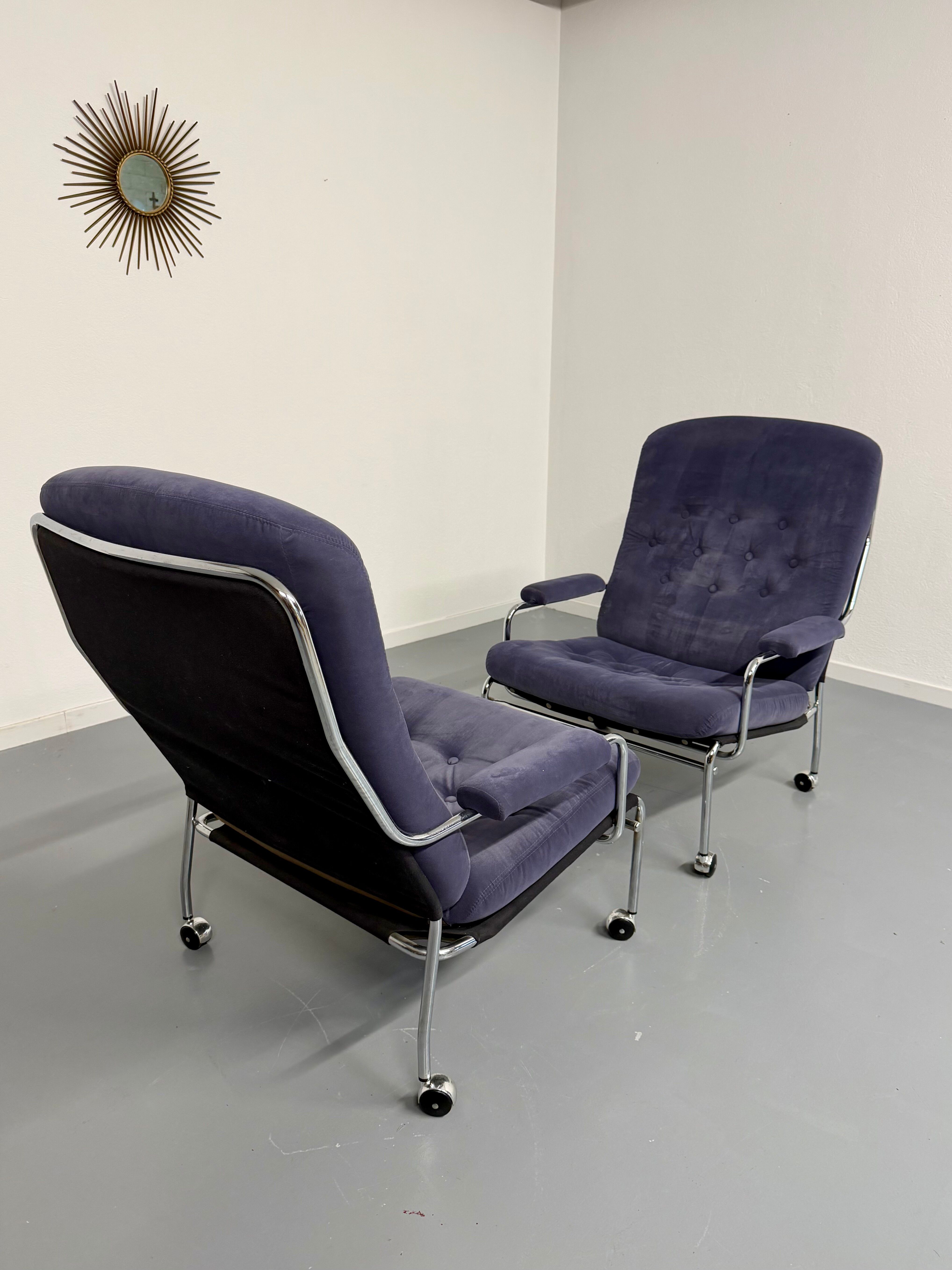 Paire de fauteuils lounge roulette design scandinave Bruno Mathsson