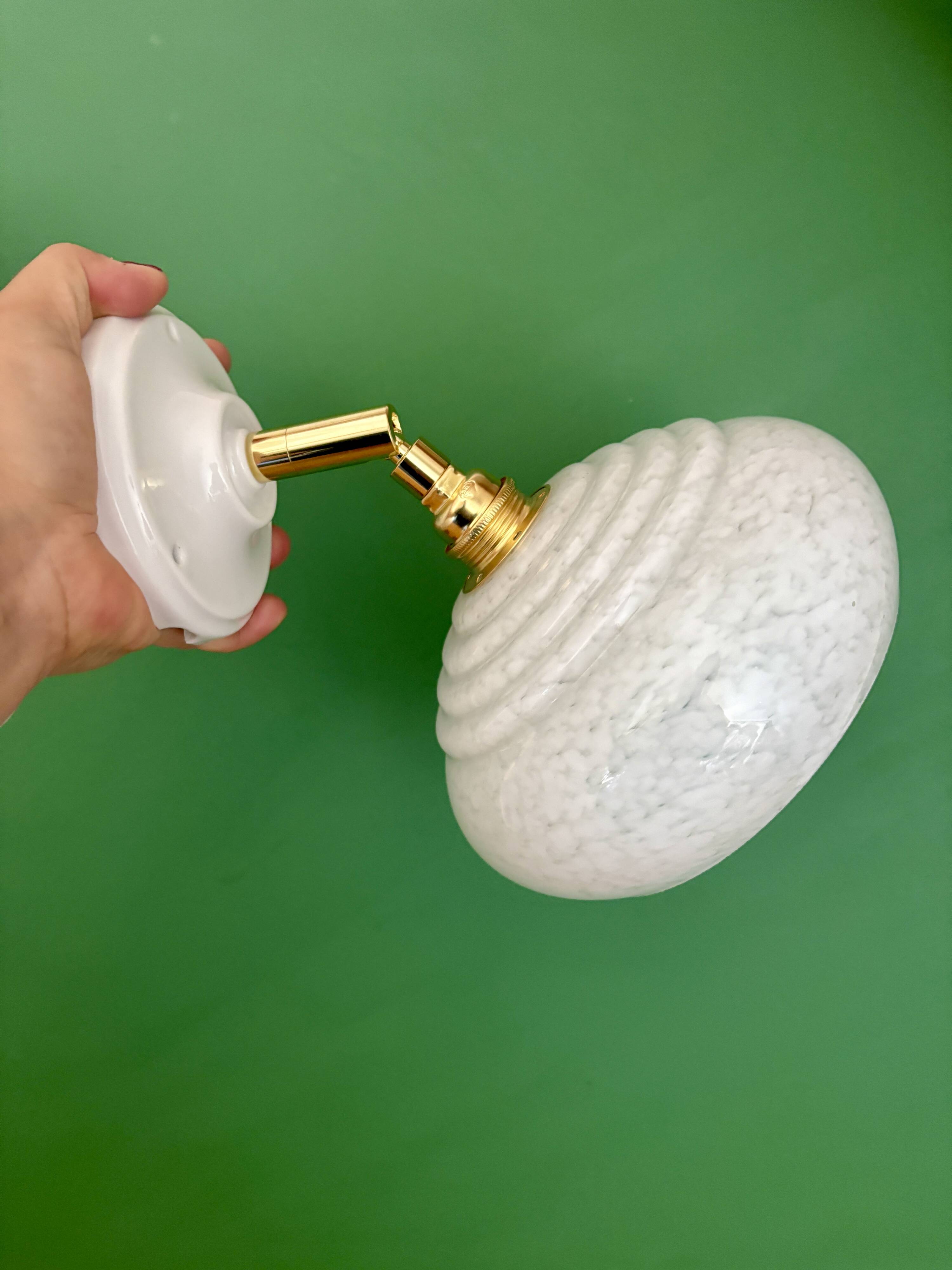 Vintage Clichy glass wall lamp with white shade