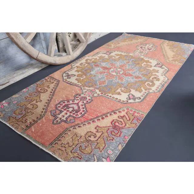 Vintage Turkish Oushak Handmade Wool Cotton Red Runner Rug 99x210