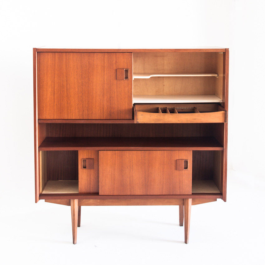 Vintage teak buffet with sliding doors, France 1960