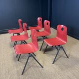 Set of 6 S30 Galvanitas chairs in raspberry red and grey from the 70s