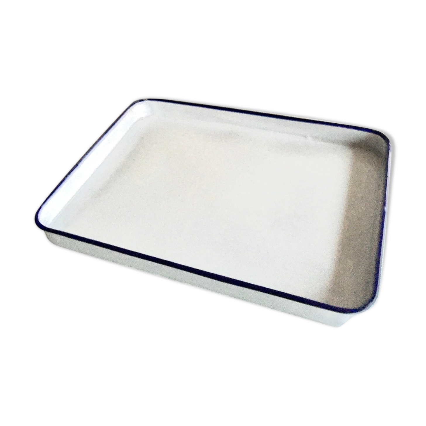 White and navy enamelled plate tray
