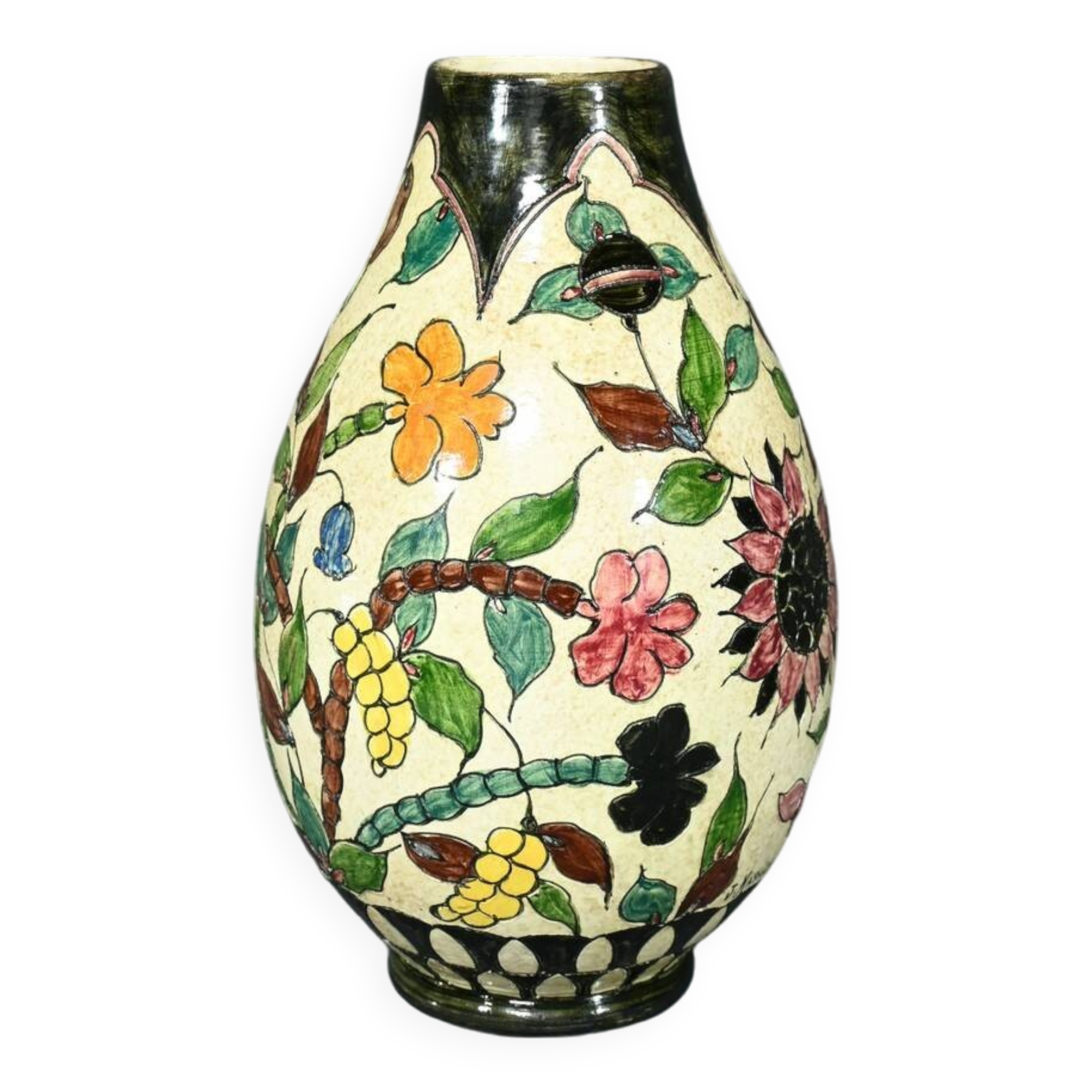 Vase en Faïence Polychrome, signé J.Massier, Vallauris – Début XXe