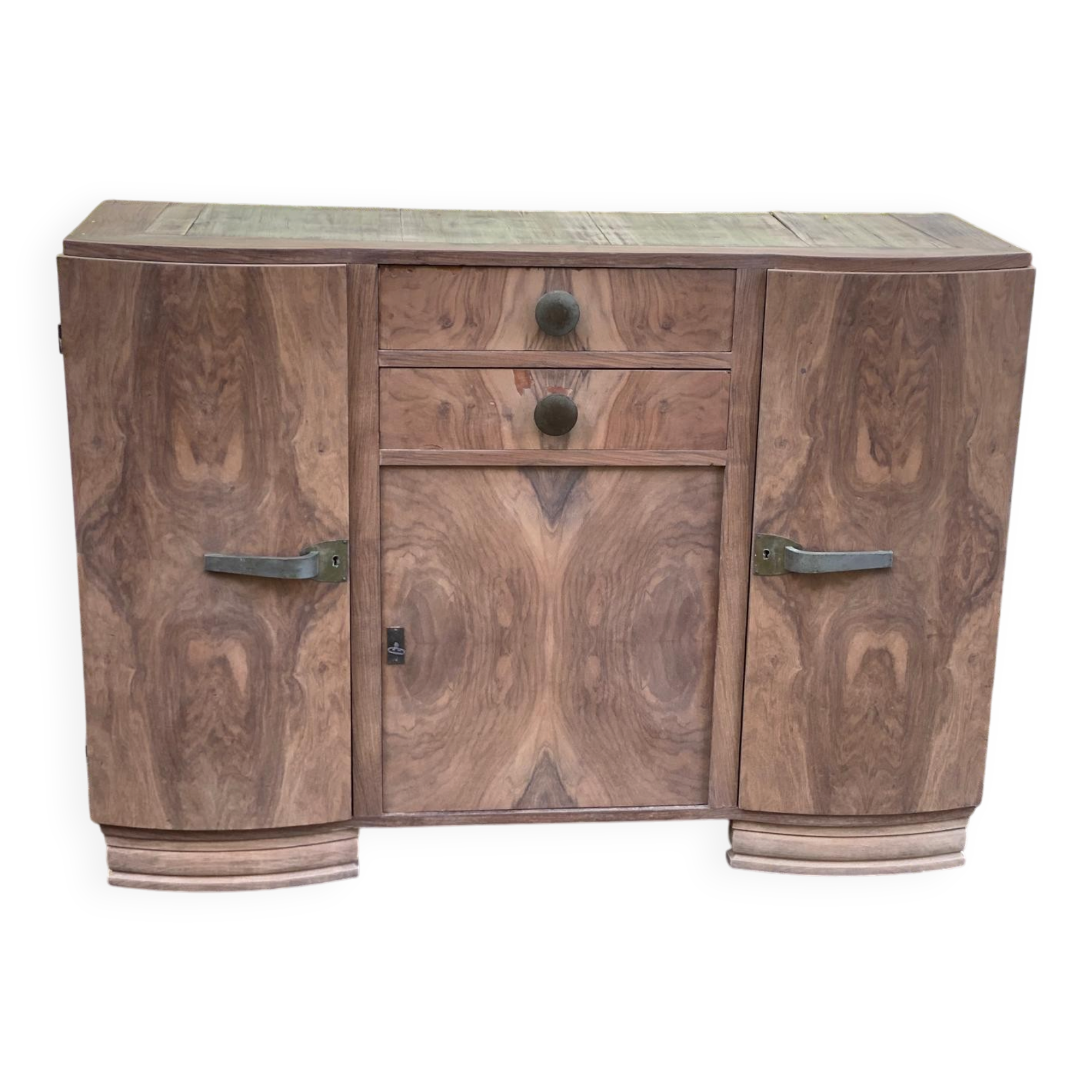 Art Deco vintage sideboard renovated in walnut burl, 1960.