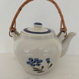 Chinese ceramic teapot floral pattern with rattan handle