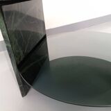 Vintage square coffee table with 2 green marble and smoked glass tops