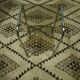 Vintage pedestal table, smoked glasses