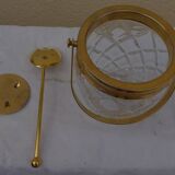 Glass and gold metal ice bucket with its gold metal spoon - Very good condition