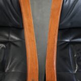 Set of 4 luxury black leather Art Deco dining chairs with armrests