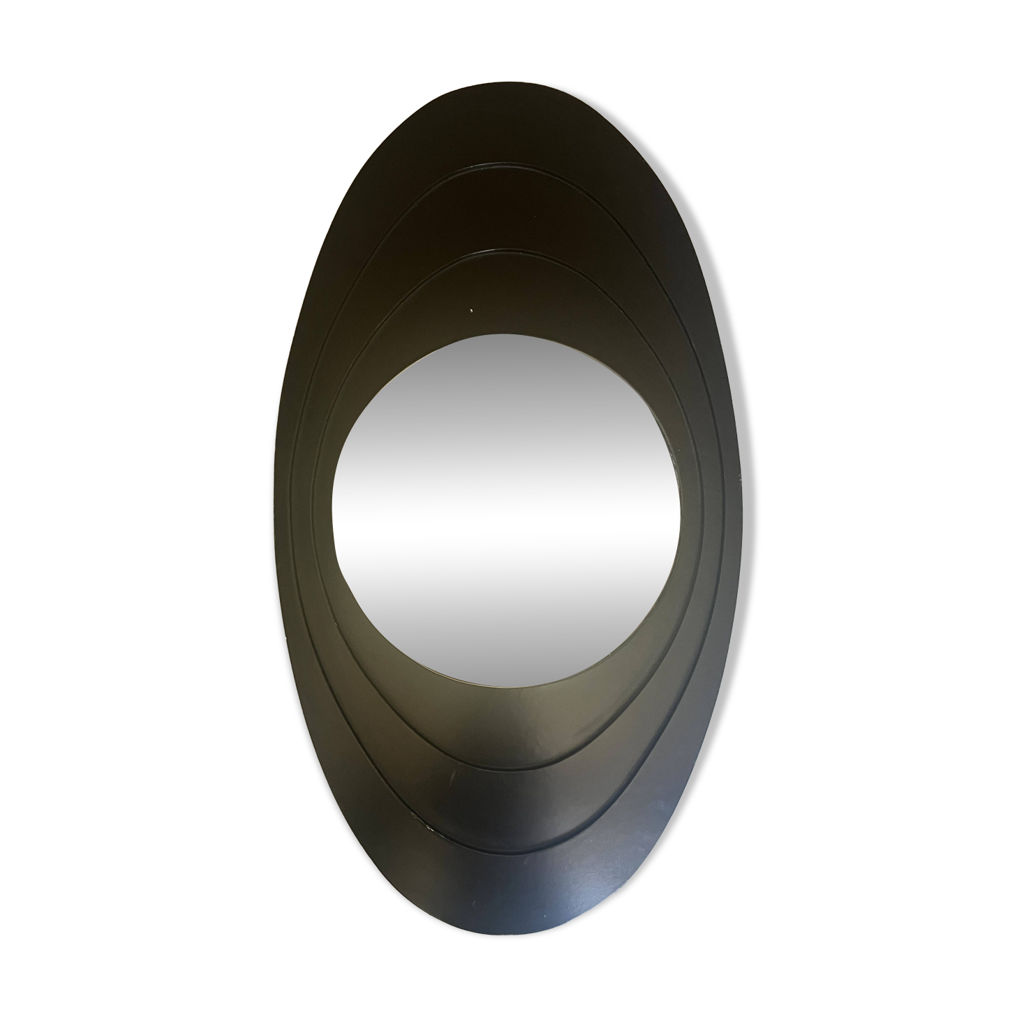 Large oval Italian mirror, modernist, space age design from the 1970s.