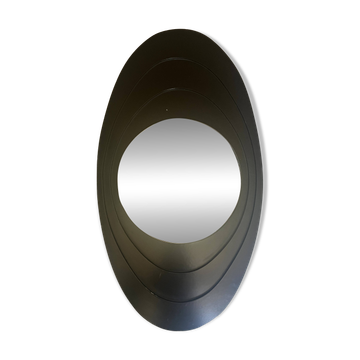 Grand miroir ovale italien moderniste, design space age 1970